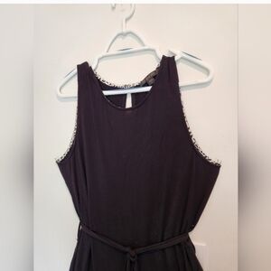 Donna Karan Black Flared Leg Jumpsuit, Pockets, Tie Belt/Sash, Size L